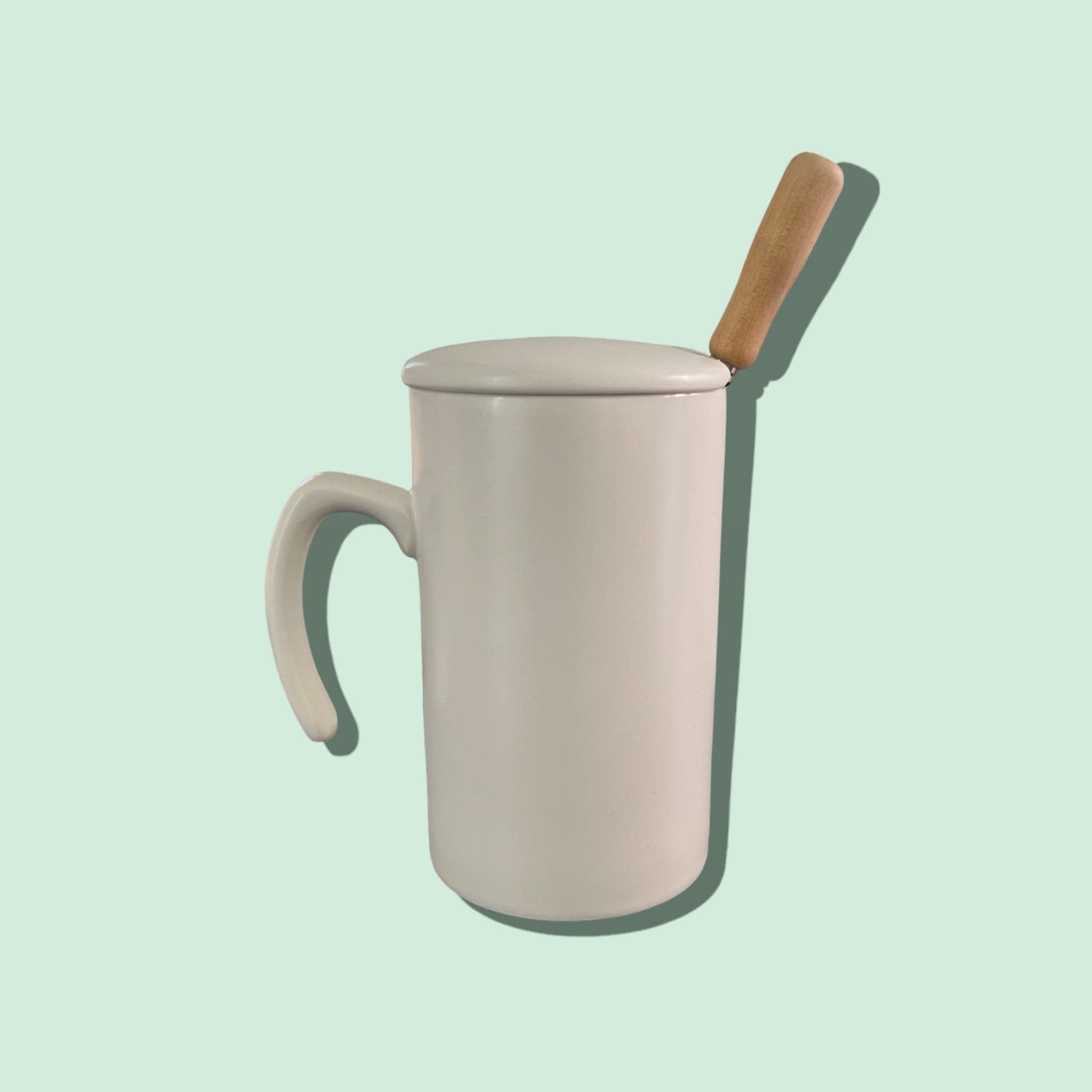 Tasse en céramique cylindrique avec cuillère en métal et couvercle céramique - Design moderne - 250 ml Al-imen Décoration 9782492025327 Librairie Musulmane Al-imen