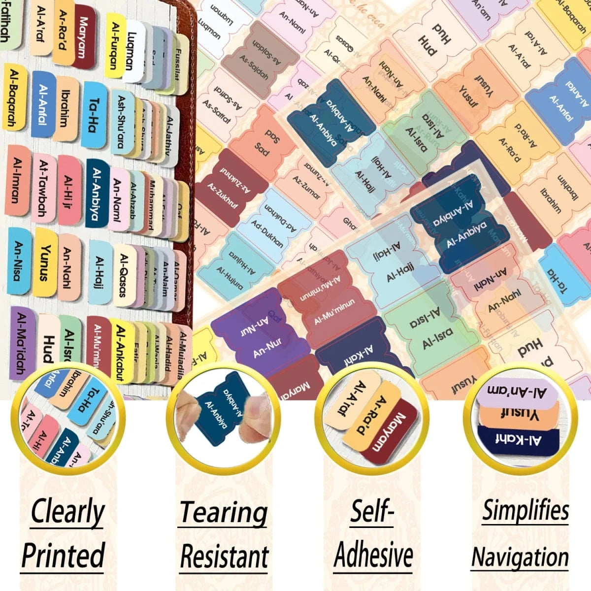 125 Onglets du Coran Laminés – 114 Sourates + 11 Vierge | Onglets d’Index, Étiquettes, Marque - pages pour Livre du Coran MULTI Al - imen