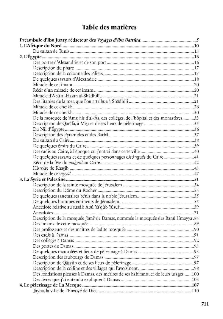 Voyages par Ibn Battûta - éditions Héritage - Table des matières