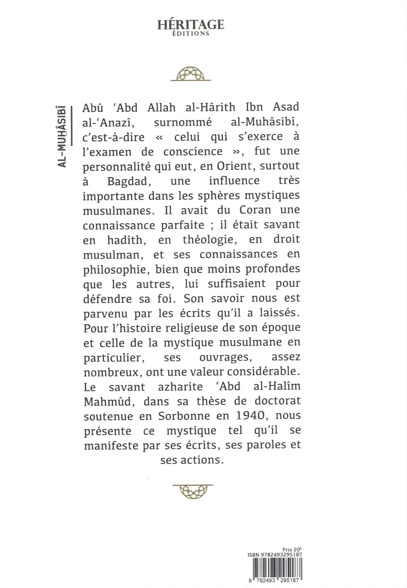 Al - Muhasibi – Un mystique musulman religieux et moraliste d'Abd al - Halîm Mahmûd Al - imen