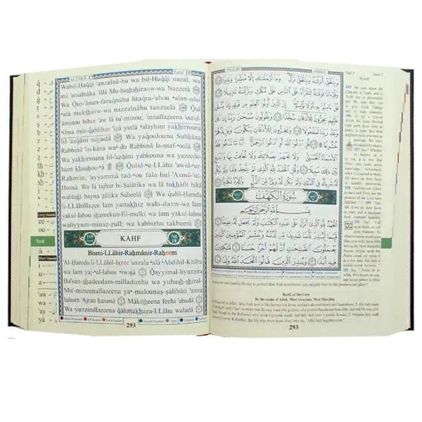 Tajweed Quran with translation of meanings and transliteration in English , size : 17× 24 CM cm Bleu Al - imen